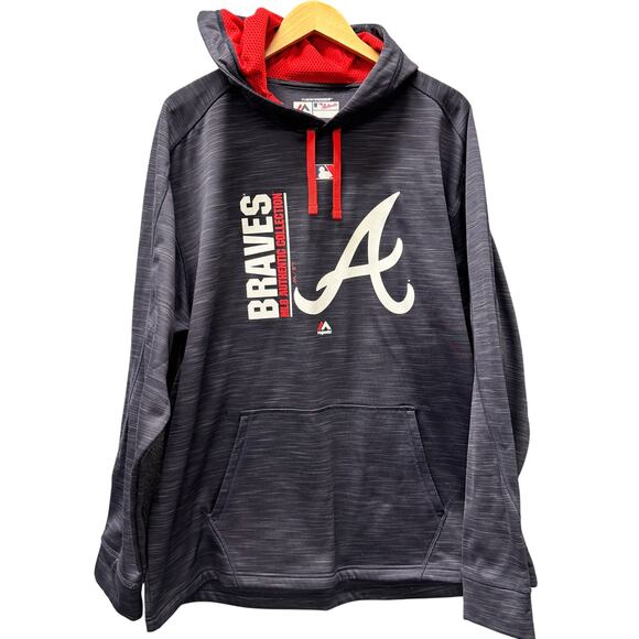 Atlanta Braves Hoodie Mens XL MLB Authentic Blue Marled Majestic Thermabase - Picture 1 of 7